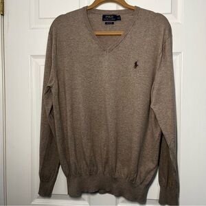 Polo Ralph Lauren Tan Pima Cotton V-neck Sweater Size Large